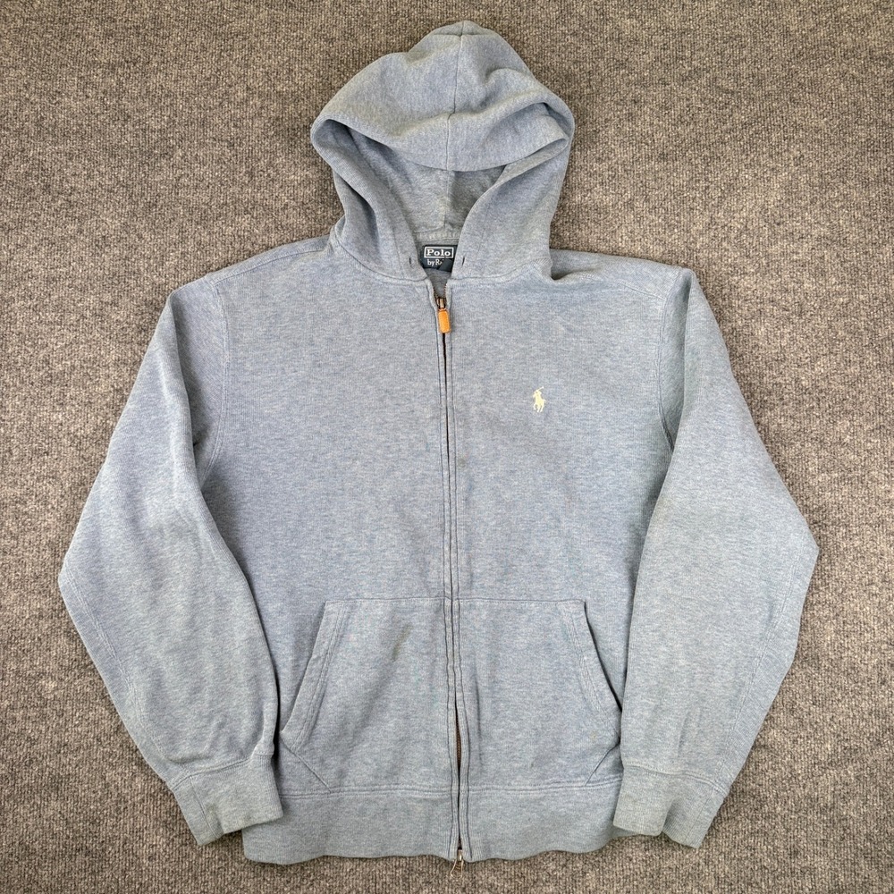 Polo Ralph Lauren Hoodie Mens L Light Blue Full Zip Sweatshirt Pony Preppy